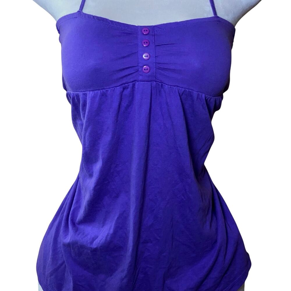 100% Cotton Purple Babydoll Cami Strappy Back Button Detail Boho Coastal Beachy‎